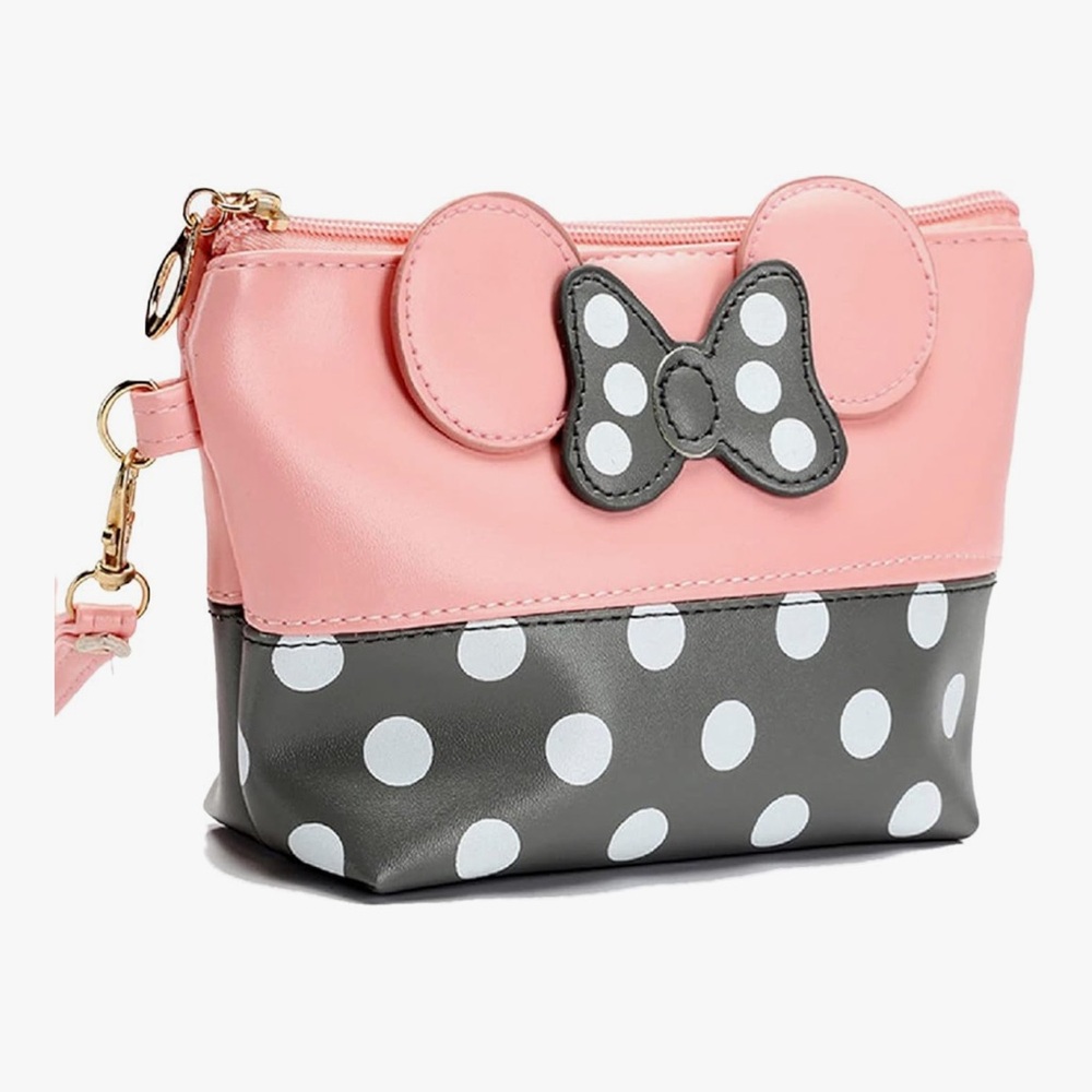 Pink and Gray Polka Dot Minnie mouse Wristlet nwt